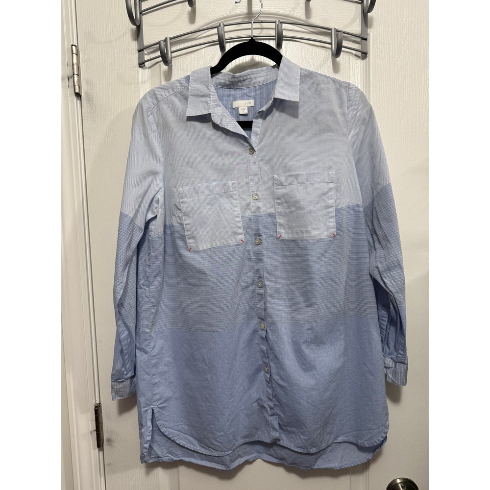 J Jill Blue Stripe Button Down Tunic‎ Shirt dress Womens S white coastal cotton
